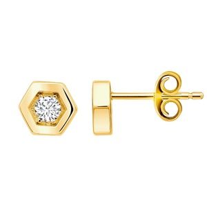 Crislu Hexagon Frame Stud Earrings in Yellow Gold